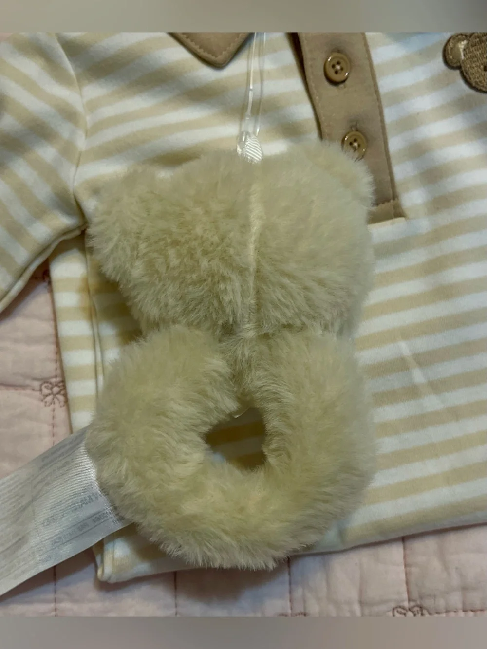 Saks Fifth Avenue 2 -Piece Set Striped Romper with Teddy Bear Rattle 3-6 months